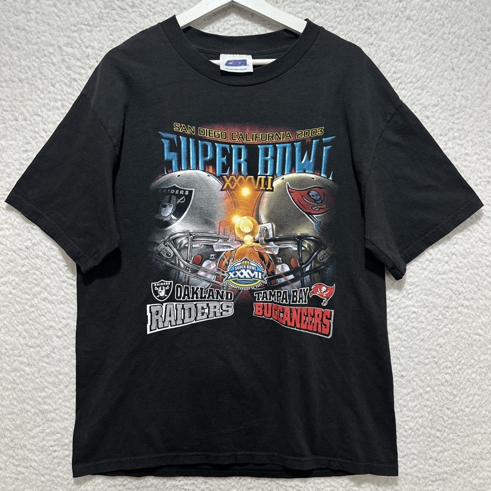 Vintage CSA Raiders Buccaneers Superbowl T Shirt Men's Black XXXVII NFL Tee‎